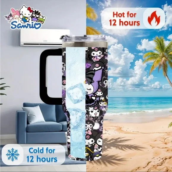 🆕 Kuromi - Black and Purple Tumbler - Sanrio - Stainless Steel - 40oz - NIB - Picture 8 of 14